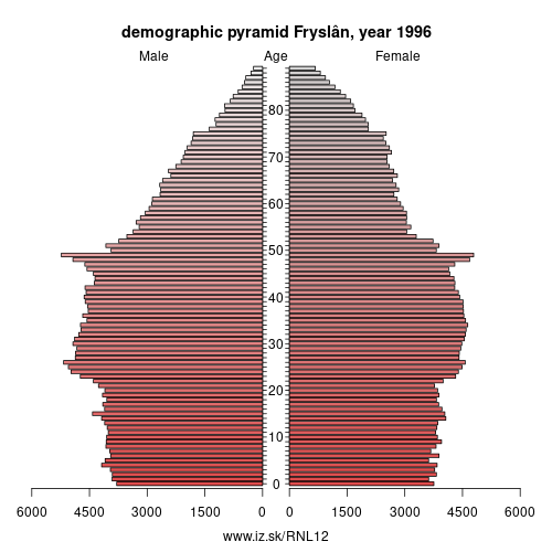 demographic pyramid NL12 1996 Friesland, population pyramid of Friesland