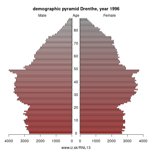 demographic pyramid NL13 1996 Drenthe, population pyramid of Drenthe