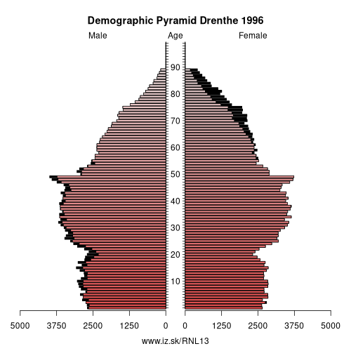 demographic pyramid NL13 1996 Drenthe, population pyramid of Drenthe