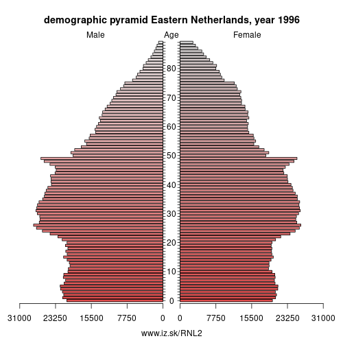 demographic pyramid NL2 1996 Eastern Netherlands, population pyramid of Eastern Netherlands