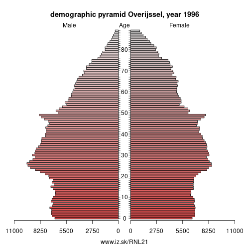 demographic pyramid NL21 1996 Overijssel, population pyramid of Overijssel
