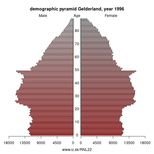 demographic pyramid NL22 1996 Gelderland, population pyramid of Gelderland