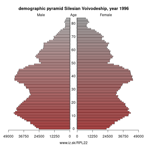 demographic pyramid PL22 1996 Silesian Voivodeship, population pyramid of Silesian Voivodeship