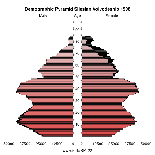 demographic pyramid PL22 1996 Silesian Voivodeship, population pyramid of Silesian Voivodeship