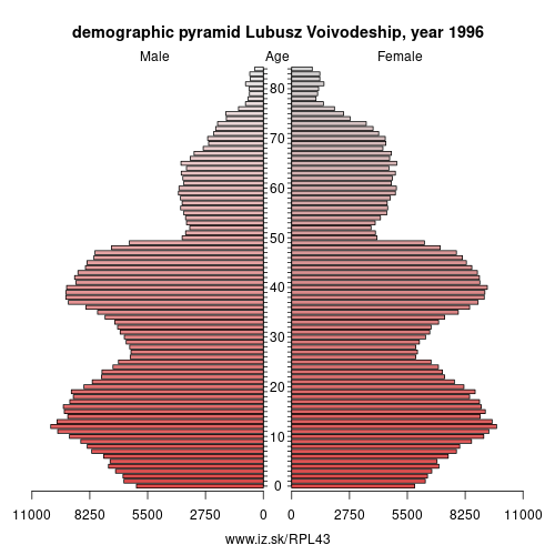 demographic pyramid PL43 1996 Lubusz Voivodeship, population pyramid of Lubusz Voivodeship