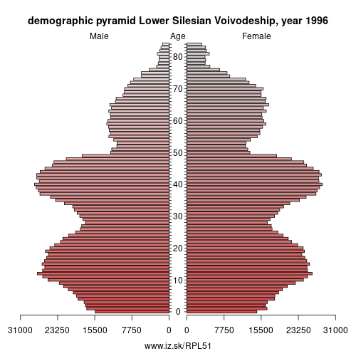 demographic pyramid PL51 1996 Lower Silesian Voivodeship, population pyramid of Lower Silesian Voivodeship
