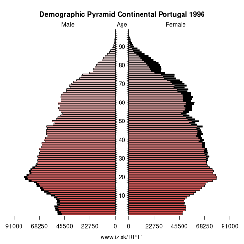 demographic pyramid PT1 1996 Continental Portugal, population pyramid of Continental Portugal