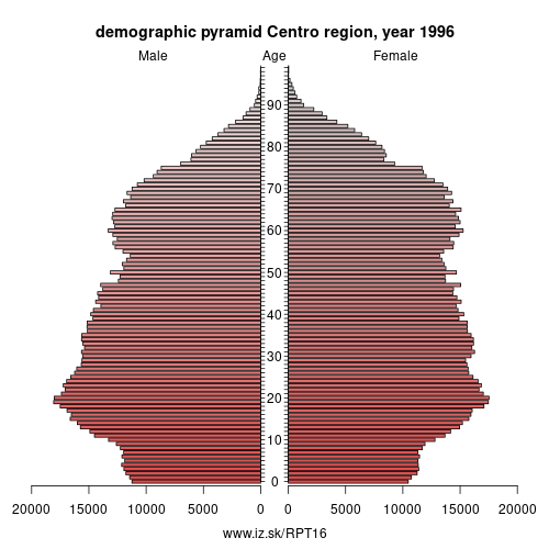 demographic pyramid PT16 1996 Centro region, population pyramid of Centro region