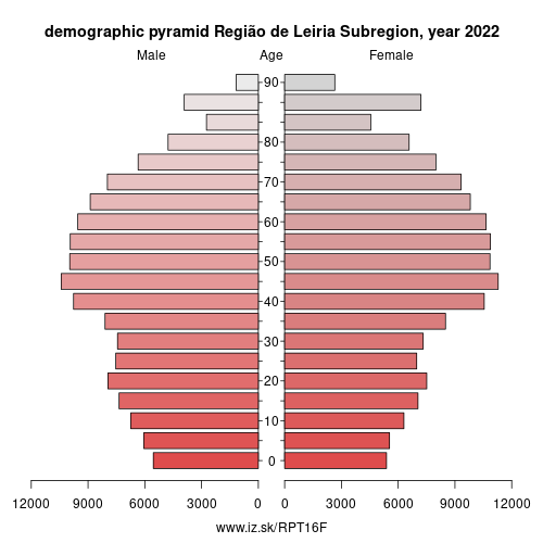demographic pyramid PT16F Região de Leiria Subregion