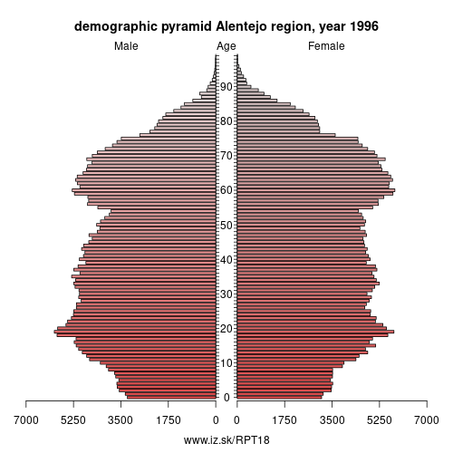 demographic pyramid PT18 1996 Alentejo region, population pyramid of Alentejo region