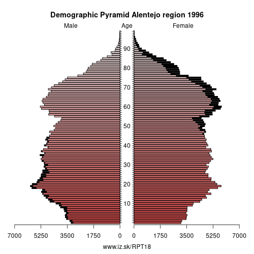 demographic pyramid PT18 1996 Alentejo region, population pyramid of Alentejo region