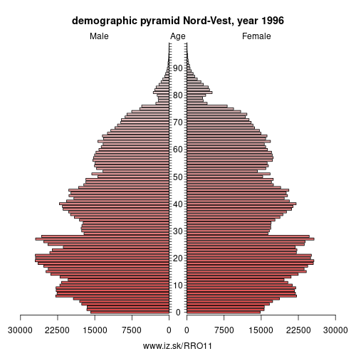 demographic pyramid RO11 1996 Nord-Vest, population pyramid of Nord-Vest