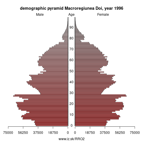 demographic pyramid RO2 1996 Macroregiunea Doi, population pyramid of Macroregiunea Doi