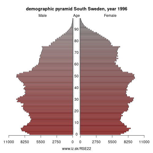 demographic pyramid SE22 1996 South Sweden, population pyramid of South Sweden
