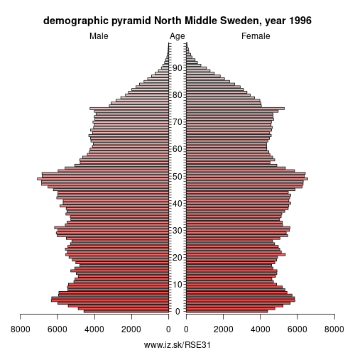demographic pyramid SE31 1996 North Middle Sweden, population pyramid of North Middle Sweden