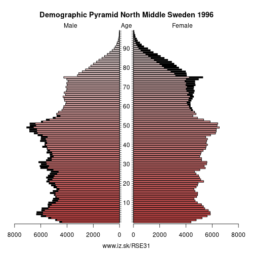 demographic pyramid SE31 1996 North Middle Sweden, population pyramid of North Middle Sweden