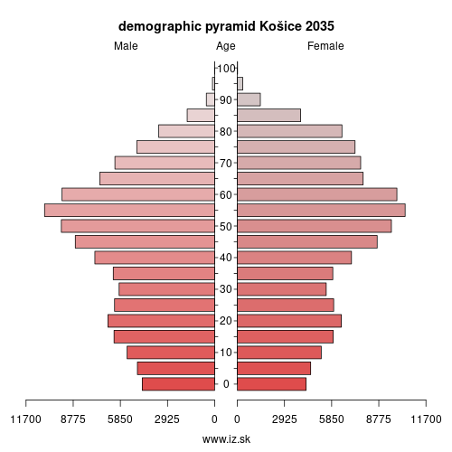 demographic pyramid Košice 2035