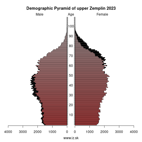 demographic pyramid upper Zemplín 2023