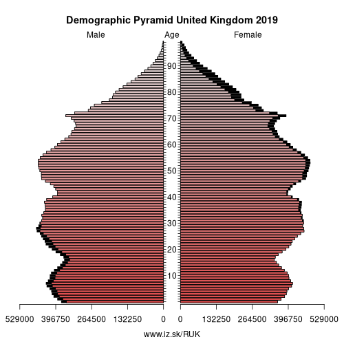 demographic pyramid UK United Kingdom