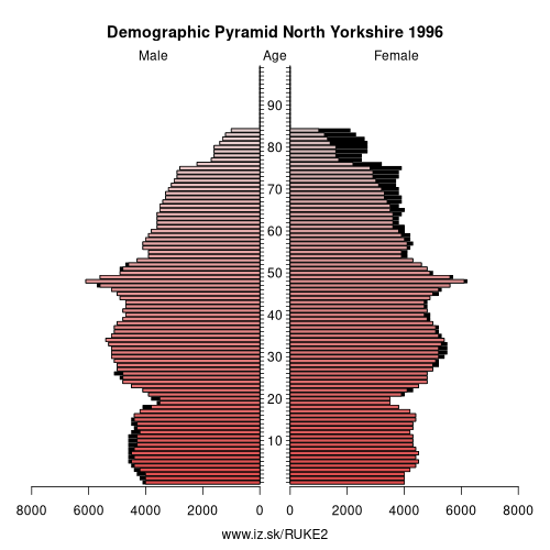 demographic pyramid UKE2 1996 North Yorkshire, population pyramid of North Yorkshire