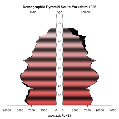 demographic pyramid UKE3 1996 South Yorkshire, population pyramid of South Yorkshire