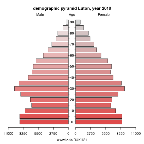 demographic pyramid UKH21 Luton