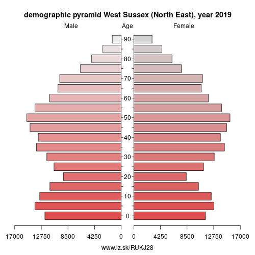 demographic pyramid UKJ28 West Sussex (North East)