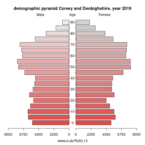 demographic pyramid UKL13 Conwy and Denbighshire