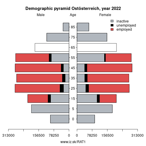 demographic pyramid AT1 Ostösterreich based on economic activity – employed, unemploye, inactive