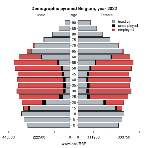 demographic pyramid BE Belgium based on economic activity – employed, unemploye, inactive