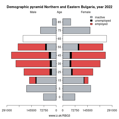 demographic pyramid BG3 Northern and Eastern Bulgaria based on economic activity – employed, unemploye, inactive