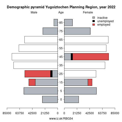 demographic pyramid BG34 Yugoiztochen Planning Region based on economic activity – employed, unemploye, inactive