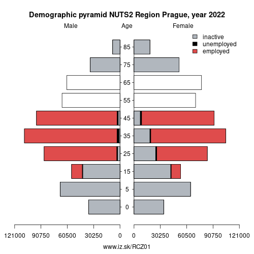 demographic pyramid CZ01 NUTS2 Region Prague based on economic activity – employed, unemploye, inactive