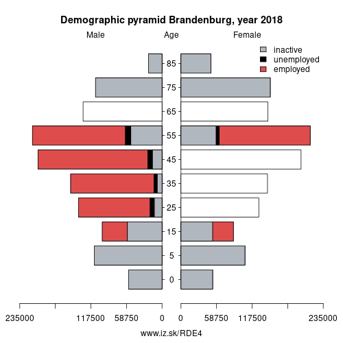 demographic pyramid DE4 Brandenburg based on economic activity – employed, unemploye, inactive