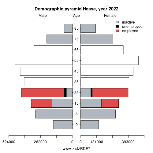 demographic pyramid DE7 Hesse based on economic activity – employed, unemploye, inactive