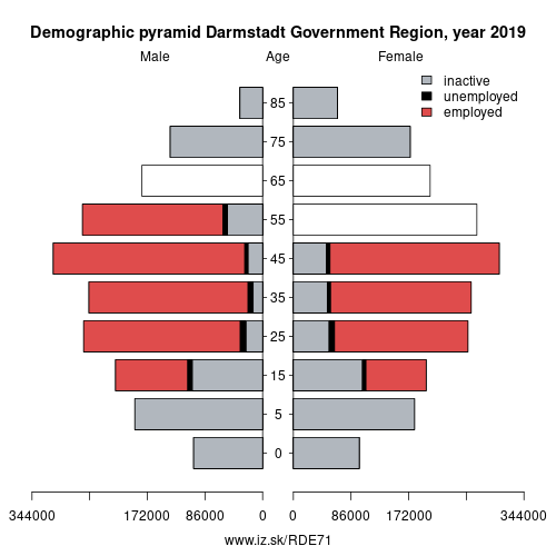 demographic pyramid DE71 Darmstadt Government Region based on economic activity – employed, unemploye, inactive