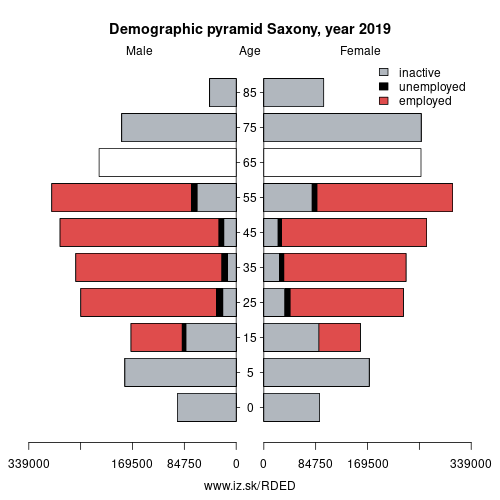 demographic pyramid DED Saxony based on economic activity – employed, unemploye, inactive
