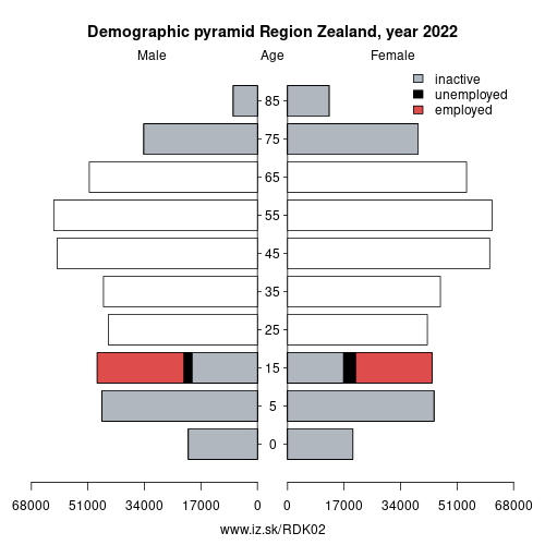 demographic pyramid DK02 Region Zealand based on economic activity – employed, unemploye, inactive