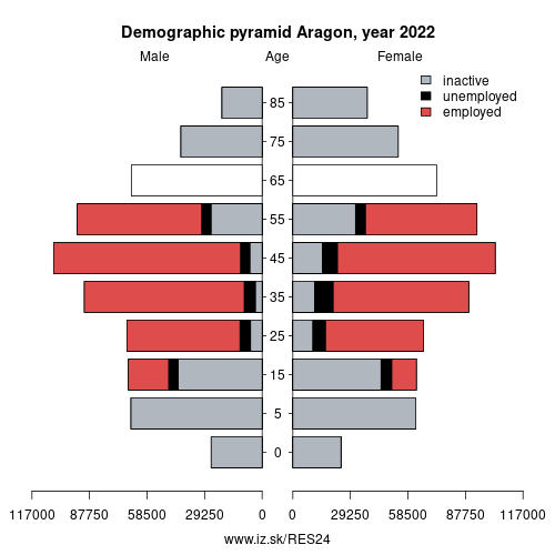 demographic pyramid ES24 Aragon based on economic activity – employed, unemploye, inactive