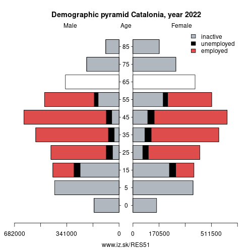 demographic pyramid ES51 Catalonia based on economic activity – employed, unemploye, inactive