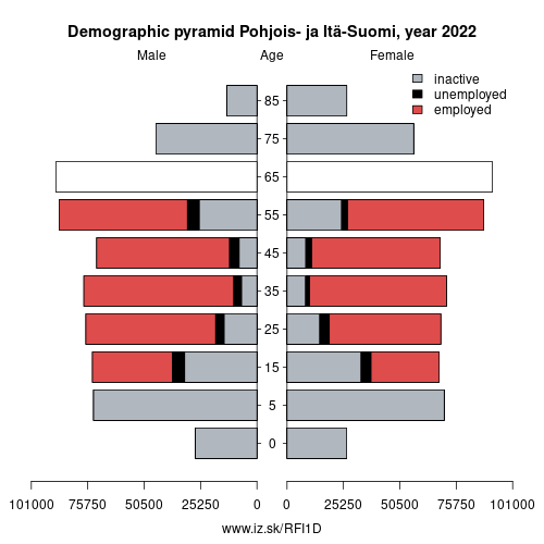 demographic pyramid FI1D Pohjois- ja Itä-Suomi based on economic activity – employed, unemploye, inactive