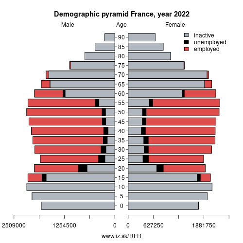 demographic pyramid FR France based on economic activity – employed, unemploye, inactive