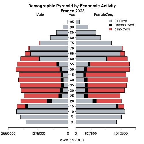 demographic pyramid FR France based on economic activity – employed, unemploye, inactive