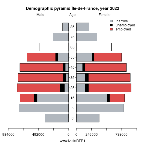 demographic pyramid FR1 Île-de-France based on economic activity – employed, unemploye, inactive