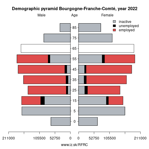 demographic pyramid FRC Bourgogne-Franche-Comté based on economic activity – employed, unemploye, inactive