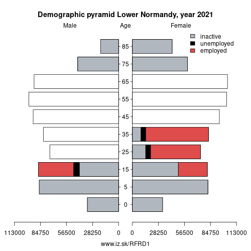 demographic pyramid FRD1 Lower Normandy based on economic activity – employed, unemploye, inactive