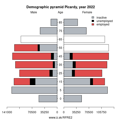demographic pyramid FRE2 Picardy based on economic activity – employed, unemploye, inactive