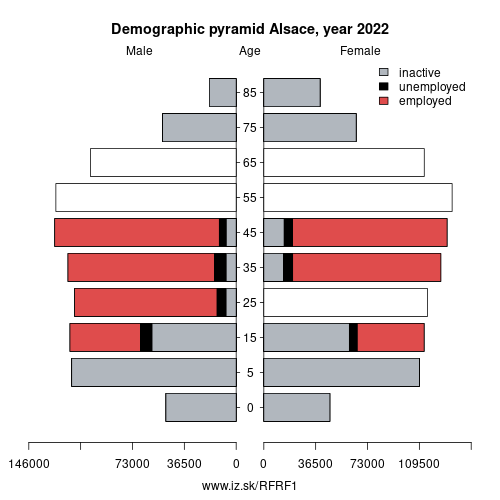 demographic pyramid FRF1 Alsace based on economic activity – employed, unemploye, inactive