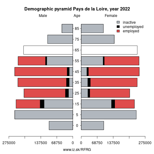 demographic pyramid FRG Pays de la Loire based on economic activity – employed, unemploye, inactive