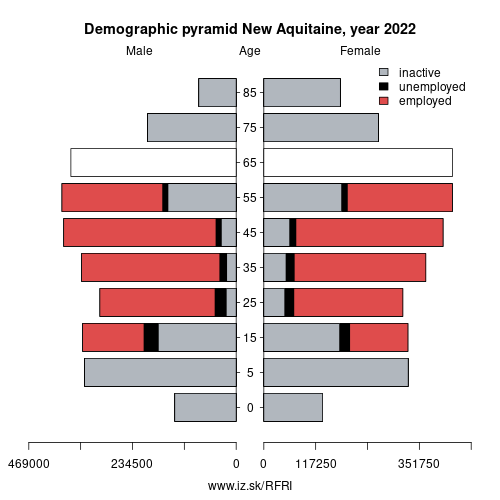 demographic pyramid FRI New Aquitaine based on economic activity – employed, unemploye, inactive
